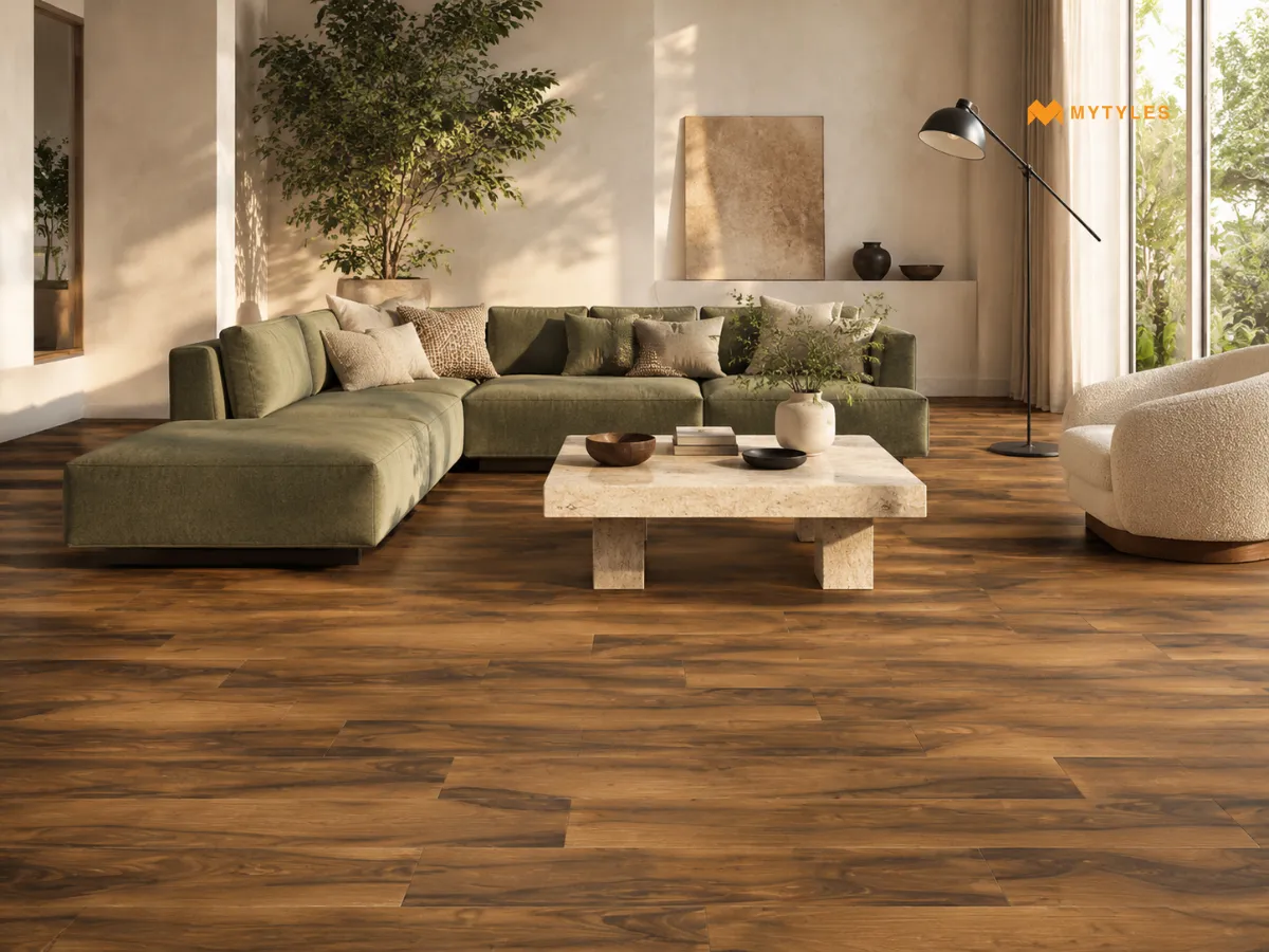 Bourbon Oak Brown Wooden Tiles in Living Room